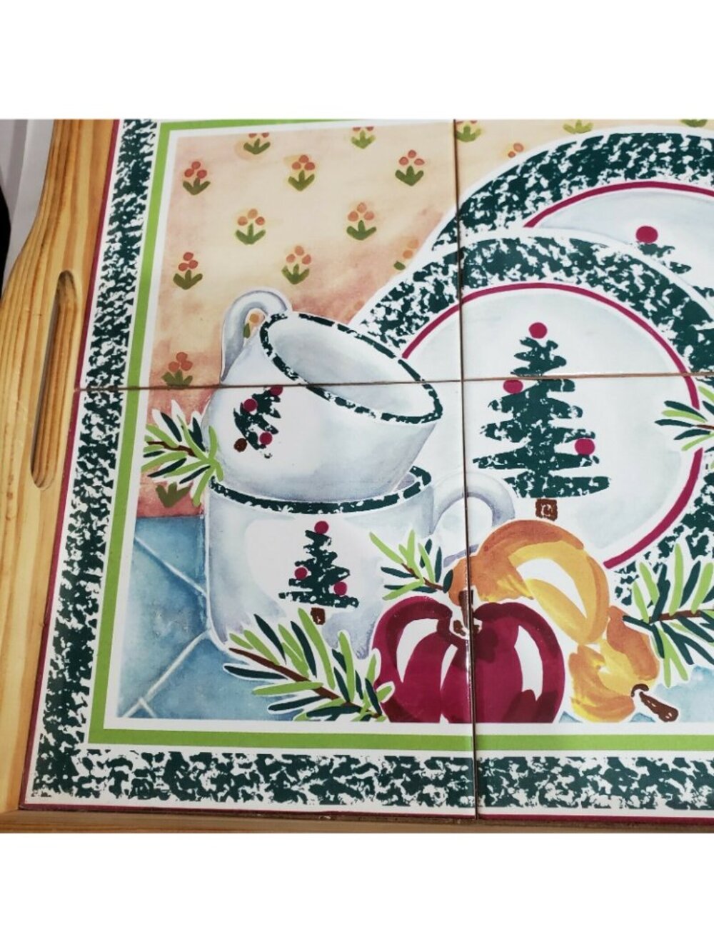 Furio Christmas Serving Tray tiles wooden handles 1999 Limited Edition Italy - Picture 2 of 11